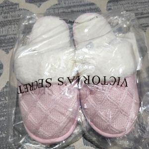 NEW Victoria’s Secret Pink Cable Knit Slippers W Faux Fur lining/trim Medium 7-8